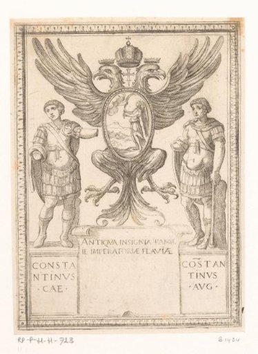Two Images of Constantine Next to the Family Coat of Arms of the Flavians
