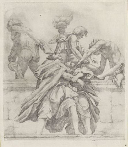 Two Embracing Apostles and Three Angels