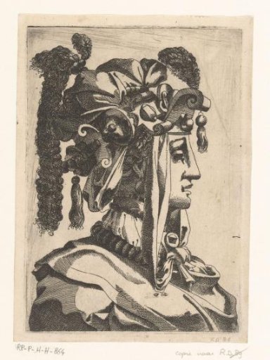 Woman with mask and fanciful headgear