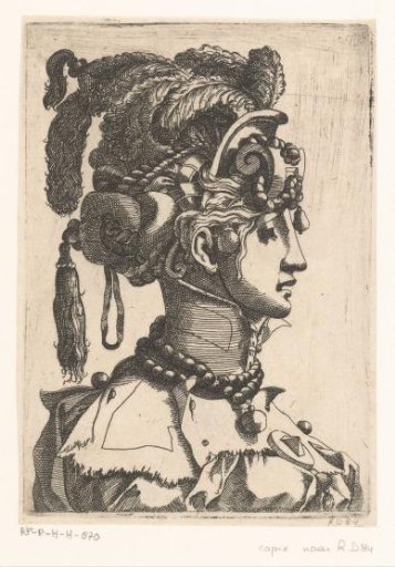 Woman with mask and fanciful headgear