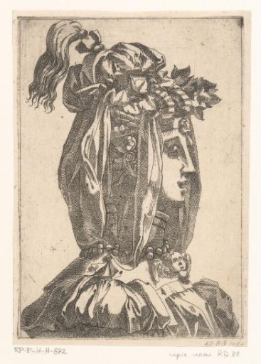 Woman with mask and fanciful headgear