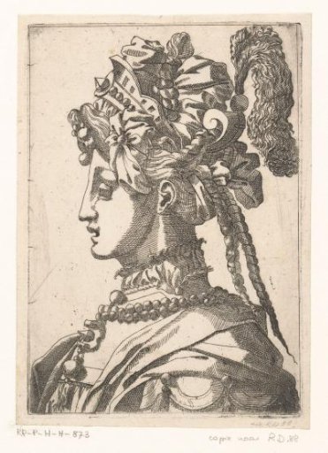 Woman with mask and fanciful headgear