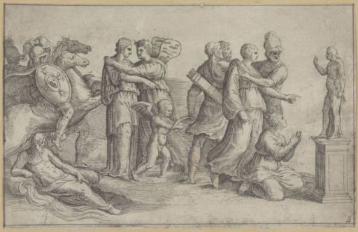 Warriors with Their Wives at a Statue of a God