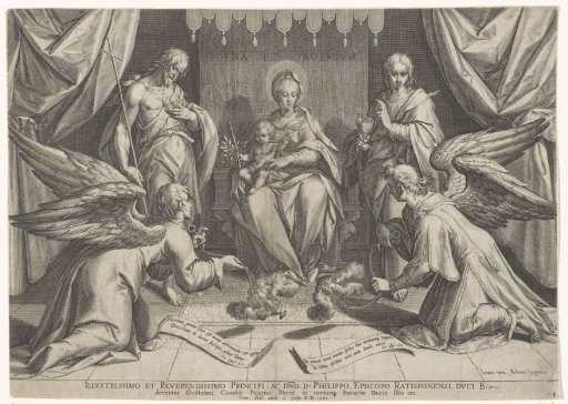 Enthroned Mary and the Christ Child, with Two Saints