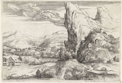 Mountain Landscape with High Cliffs and a Cottage