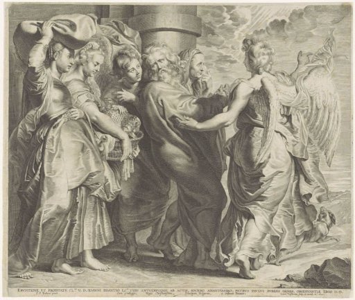 Lot flees Sodom with his wife and daughters