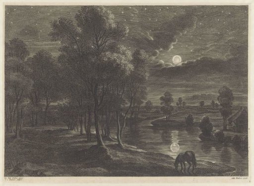 Landscape by moonlight at night