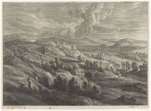 Hill landscape with wall and river