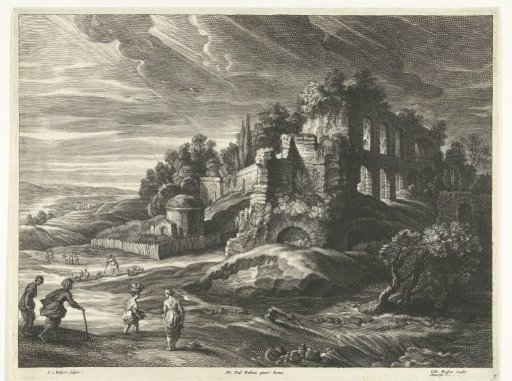 Landscape with ruins and women by a brook