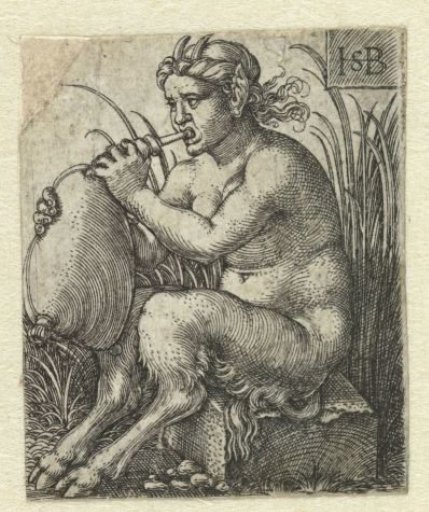 Female satyr playing a bagpipe