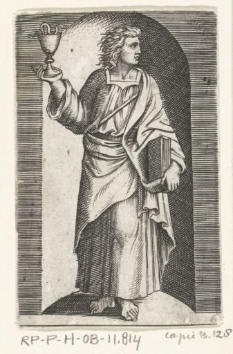 Apostle John the Evangelist with chalice standing in a niche