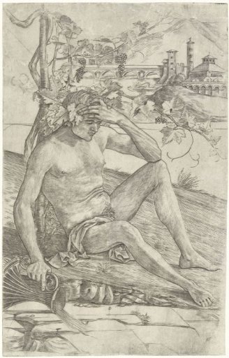 Drunken Bacchus Sitting by a Vine with a Wine Jug