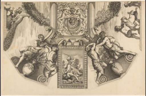 Detail of lost ceiling painting in the Villa del Pigneto