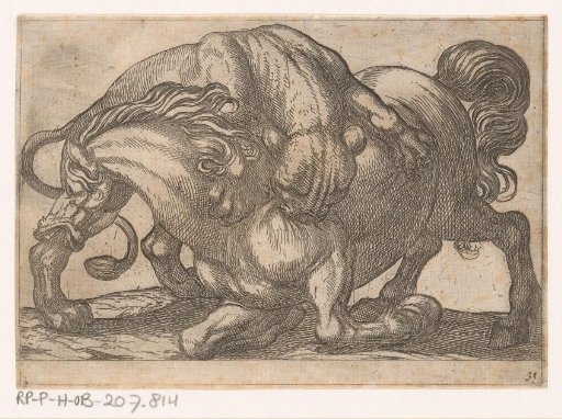 A lioness attacking a horse