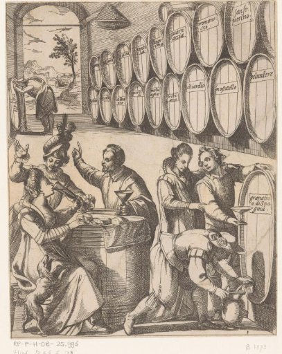 Drinking party in a wine cellar