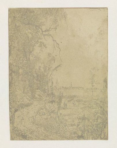 A Road Bordered by Trees, a City in the Background