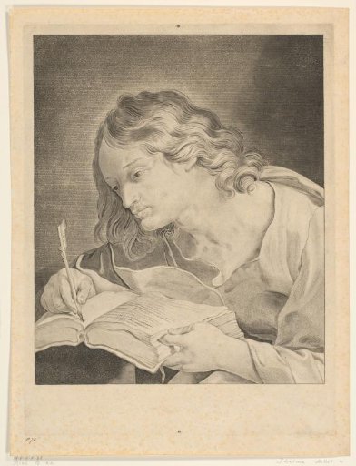 John the Evangelist, writing in a book