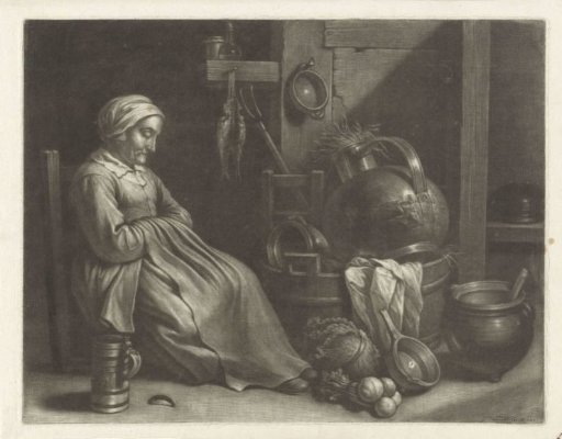 A Sleeping Maid in a Kitchen