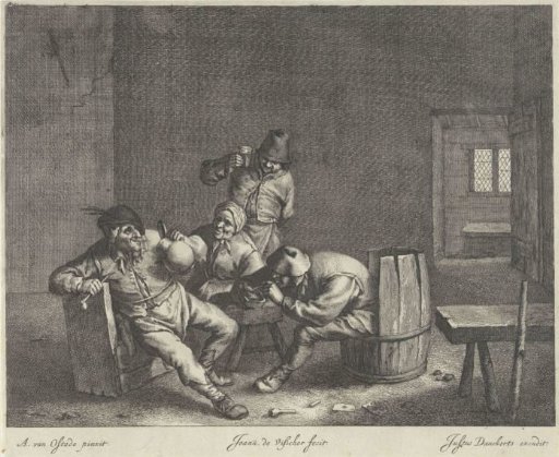 Four drinkers in a tavern