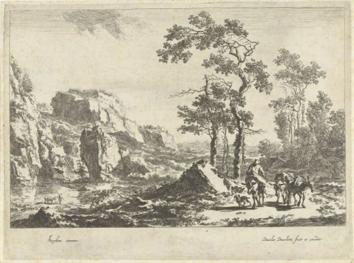 Italian Mountain Landscape with Three Mules and Muleteer