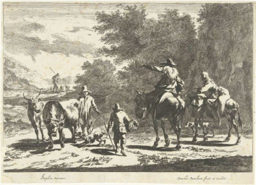 Shepherds and cattle on the road
