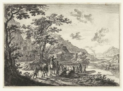 Landscape with Ferry and Waiting Travelers on the Bank of the Tiber