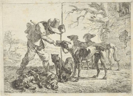 Hunter with seven dogs