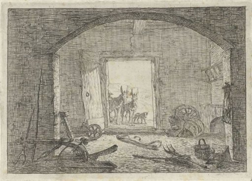 Donkeys in front of a stable door
