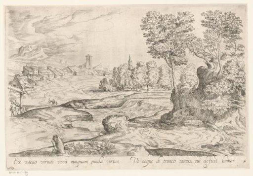 River Landscape with Village in the Background