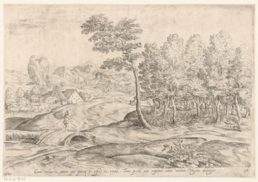 Landscape with Hunters and a Man with a Net on a Bridge