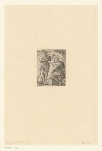 Man with a flute and drum and a man with a stringed instrument
