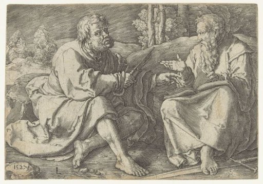 Paul and Peter seated in a landscape