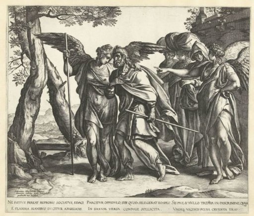 Lot Fleeing Sodom with His Wife and Daughters