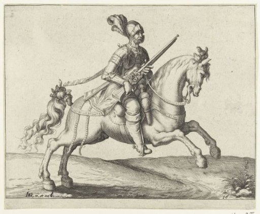 Horseman with harquebus, facing left