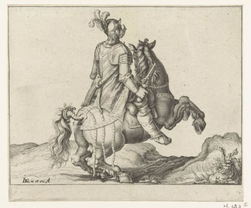 Horseman with pistol, seen from the back