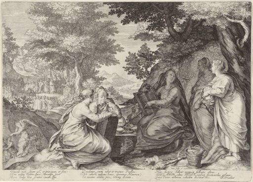Five Wise Virgins in a landscape with the preaching by John the Baptist