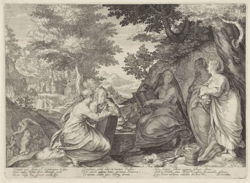 Five Wise Virgins in a landscape with the preaching by John the Baptist