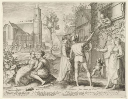 Young couples make merry and ignore the warnings of a scholar