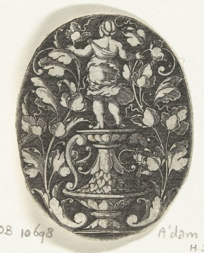 Oval with Leaf Scrolls on Either Side of a Vase