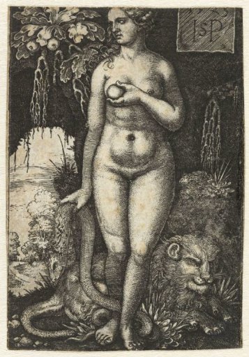 Eve with serpent and apple and recumbent lion