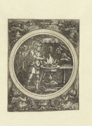 Mucius Scaevola with his right hand in the fire