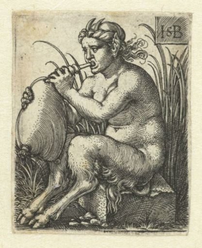 Female satyr playing a bagpipe