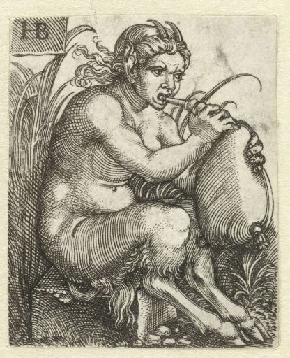 Female satyr playing a bagpipe