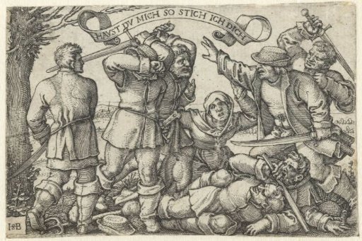 Fighting peasants with swords
