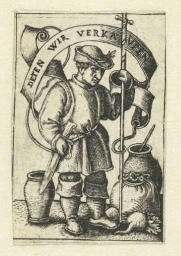 Peasant selling his wares at market