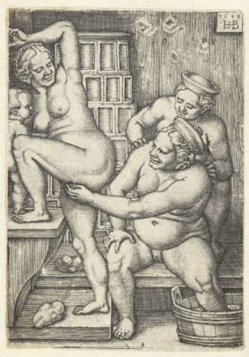 Three women in a bathhouse