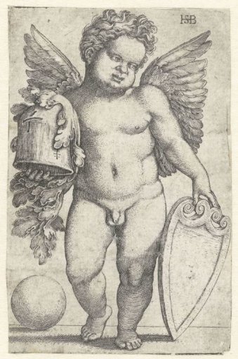 Putto with an empty shield