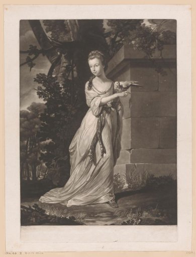 Portret van Polly Harrison met een duif in de hand
