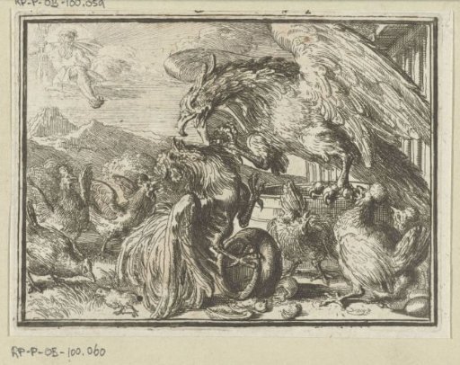 Title page for the pamphlet: The Dispute Between the French Rooster and the Lombard Hens, Settled by Jupiter, 1701