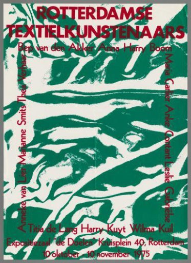 Rotterdam textile artists; Bep den Akker, Anna, Harry Boom, Maria Carlier... exhibition hall 'De Doelen' (...) October 10 - November 10, 1975
